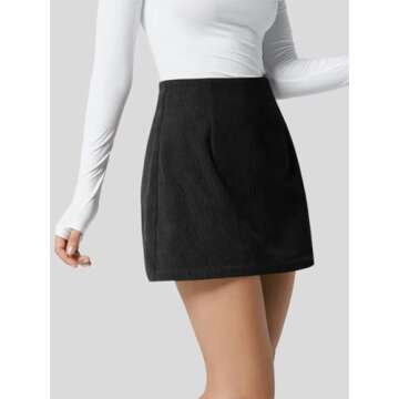 Wenrine Womens Corduroy Mini Skirt Casual High Waist A-line Short Bodycon Pencil Skirts Black