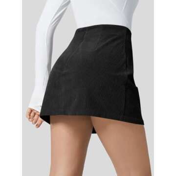 Wenrine Womens Corduroy Mini Skirt Casual High Waist A-line Short Bodycon Pencil Skirts Black