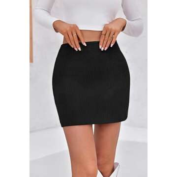 Wenrine Womens Corduroy Mini Skirt Casual High Waist A-line Short Bodycon Pencil Skirts Black