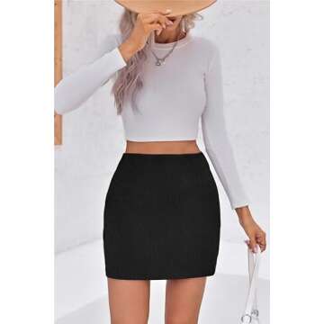 Wenrine Womens Corduroy Mini Skirt Casual High Waist A-line Short Bodycon Pencil Skirts Black