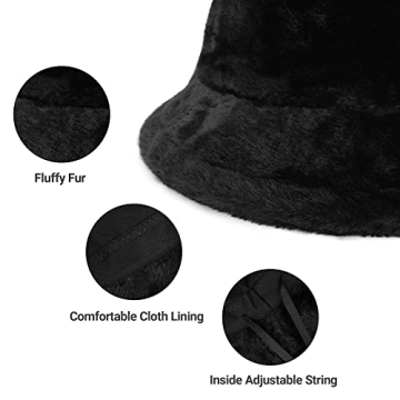 Umeepar Winter Faux Fur Fuzzy Bucket Hat for All