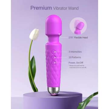Vibrator Wand, Female Adult Sex Toys, Vibrators for Her, Wand Massager, Clit Stimulator Sex Toy, Dildo, with 8 Speeds of Pleasure & 20 Patterns, Powerful (Classic Purple)
