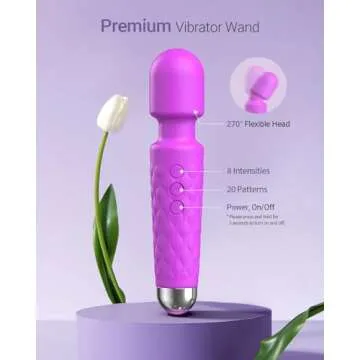 Vibrator Wand, Female Adult Sex Toys, Vibrators for Her, Wand Massager, Clit Stimulator Sex Toy, Dildo, with 8 Speeds of Pleasure & 20 Patterns, Powerful (Classic Purple)