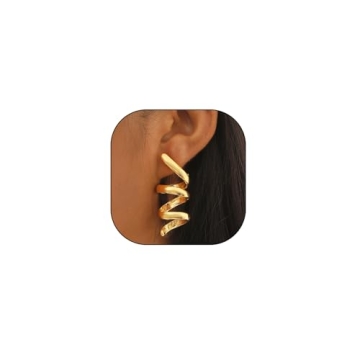 Chunky Gold Spiral Dangle Drop Earrings, Fashion Irregular Spring Statement Dangling Earrings, Vinta...
