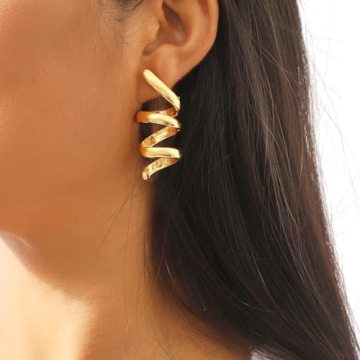 Stylish Chunky Gold Spiral Dangle Drop Earrings
