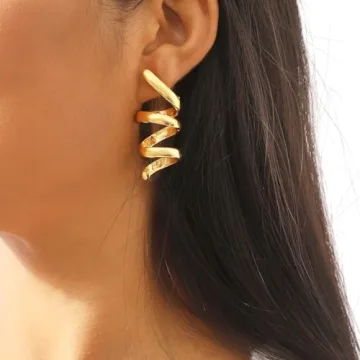 Stylish Chunky Gold Spiral Dangle Drop Earrings
