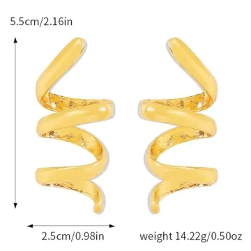 Stylish Chunky Gold Spiral Dangle Drop Earrings