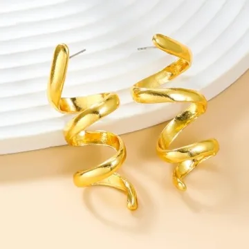Stylish Chunky Gold Spiral Dangle Drop Earrings
