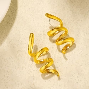 Stylish Chunky Gold Spiral Dangle Drop Earrings