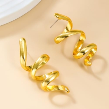 Stylish Chunky Gold Spiral Dangle Drop Earrings