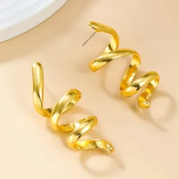 Stylish Chunky Gold Spiral Dangle Drop Earrings