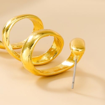 Stylish Chunky Gold Spiral Dangle Drop Earrings