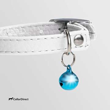 CollarDirect Leather Cat Collar, Cat Safety Collar with Elastic Strap, Kitten Collar for Cat with Bell Black Blue Red Orange Lime Green (8-11 Inch, White)