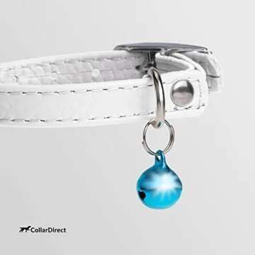 CollarDirect Leather Cat Collar, Cat Safety Collar with Elastic Strap, Kitten Collar for Cat with Bell Black Blue Red Orange Lime Green (8-11 Inch, White)