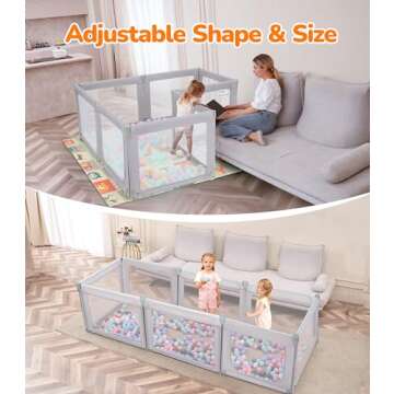 Dripex Foldable Playpen, Extra Large Baby Playpen, 71"×69" Play Yard for Baby, Safe Anti-Fall Baby Gate Playpen, Baby Fence with Breathable Mesh, Indoor & Outdoor Kids Activity Center, Ash Grey