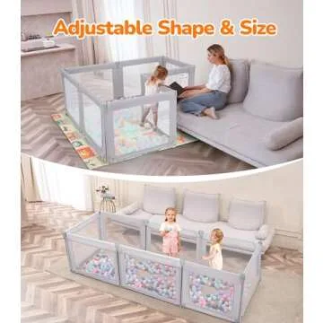 Dripex Foldable Playpen, Extra Large Baby Playpen, 71"×69" Play Yard for Baby, Safe Anti-Fall Baby Gate Playpen, Baby Fence with Breathable Mesh, Indoor & Outdoor Kids Activity Center, Ash Grey