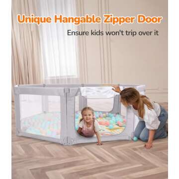 Dripex Foldable Playpen, Extra Large Baby Playpen, 71"×69" Play Yard for Baby, Safe Anti-Fall Baby Gate Playpen, Baby Fence with Breathable Mesh, Indoor & Outdoor Kids Activity Center, Ash Grey