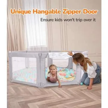 Dripex Foldable Playpen, Extra Large Baby Playpen, 71"×69" Play Yard for Baby, Safe Anti-Fall Baby Gate Playpen, Baby Fence with Breathable Mesh, Indoor & Outdoor Kids Activity Center, Ash Grey