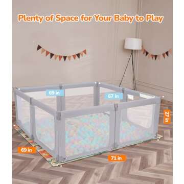 Dripex Foldable Playpen, Extra Large Baby Playpen, 71"×69" Play Yard for Baby, Safe Anti-Fall Baby Gate Playpen, Baby Fence with Breathable Mesh, Indoor & Outdoor Kids Activity Center, Ash Grey