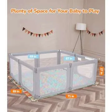 Dripex Foldable Playpen, Extra Large Baby Playpen, 71"×69" Play Yard for Baby, Safe Anti-Fall Baby Gate Playpen, Baby Fence with Breathable Mesh, Indoor & Outdoor Kids Activity Center, Ash Grey