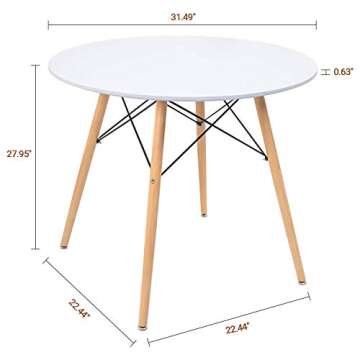 KaiMeng White Round Dining Table 32" Modern Pedestal Small Circle Room Table Leisure Tea Coffee Kitchen Table (White)
