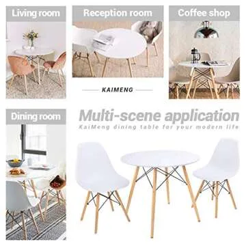 KaiMeng White Round Dining Table 32" Modern Pedestal Small Circle Room Table Leisure Tea Coffee Kitchen Table (White)