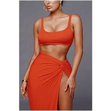 SAFRISIOR Women’s Sexy Crop Tank Top Bodycon Twist Side Split Long Skirts 2 Pieces Dress Two Piece Outfits