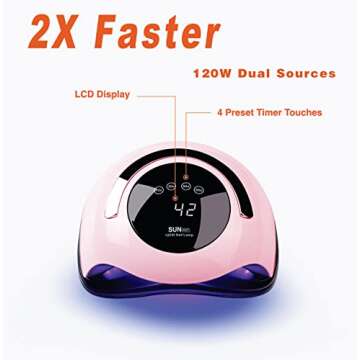 W&H UV LED Nail Lamp, 120W Faster Gel Nail Dryer Professional Curing Lamp for Fingernail and Toenail Nail Gel Polish Machine with 4 Timer Setting Touch Screen （Sun BQ5T） (Pink)