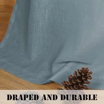 Linen Curtains Elegant Natural Linen Blended Curtains Energy Efficient Light Filtering / Rod Pocket Window Treatments Panels / Drapes for Livingroom (Set of 2, Stone Blue, 52 inch W X 108 inch L)