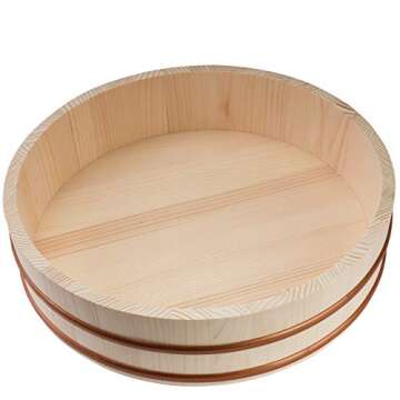 Kichgather Wooden Sushi Rice Bowl with Lid Hangiri Sushi Oke Sushi Rice Mixing Tub (10.6 “ with li...