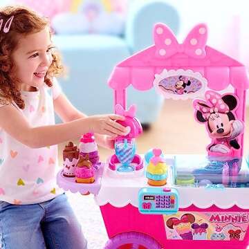 Disney Junior Minnie Mouse Sweets & Treats Ice Cream Cart with Sounds and Phrases, 40-pieces, Pretend Play, Kids Toys for Ages 2 Up by Just Play