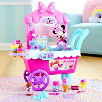 Disney Junior Minnie Mouse Sweets & Treats Ice Cream Cart with Sounds and Phrases, 40-pieces, Pretend Play, Kids Toys for Ages 2 Up by Just Play