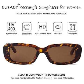 BUTABY Rectangle Sunglasses for Women Retro Driving Glasses 90’s Vintage Fashion Narrow Square Frame UV400 Protection Leopard & Leopard