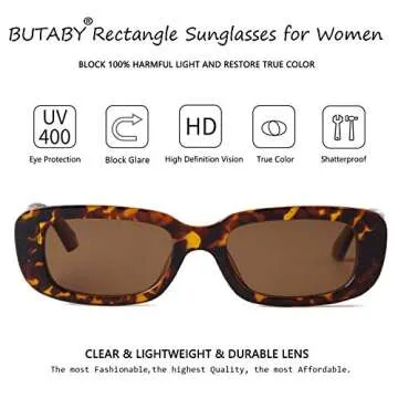 BUTABY Rectangle Sunglasses for Women Retro Driving Glasses 90’s Vintage Fashion Narrow Square Frame UV400 Protection Leopard & Leopard