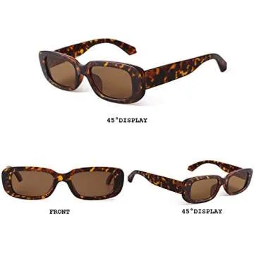 BUTABY Rectangle Sunglasses for Women Retro Driving Glasses 90’s Vintage Fashion Narrow Square Frame UV400 Protection Leopard & Leopard