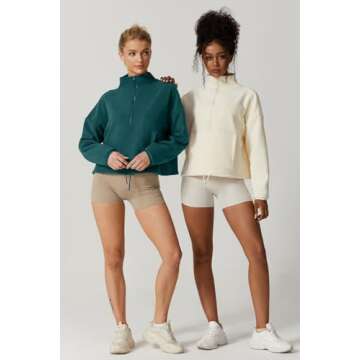 QINSEN Pullover Sweatshirt for Women Fleece Half Zip Drawstring Cropped Tops Thick Sherpa Windbreaker Forest Green M