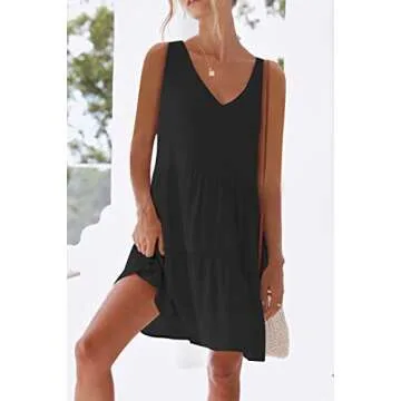 nclook Womens 2025 Summer Casual Dress Sweet Cute V Neck Sleeveless Mini Dresses with Pockets D Blac...