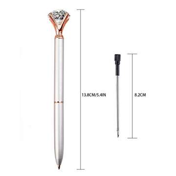LONGKEY 3PCS Big Crystal Diamond Ballpoint Pen Bling Metal Ballpoint PenOffices and schools, silver/White With Polka Dots/Rose Gold With Polka Dots, Includes 3 Pen Refills