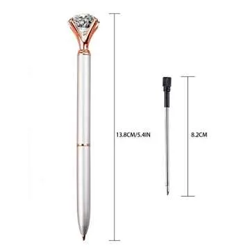 LONGKEY 3PCS Big Crystal Diamond Ballpoint Pen Bling Metal Ballpoint PenOffices and schools, silver/White With Polka Dots/Rose Gold With Polka Dots, Includes 3 Pen Refills