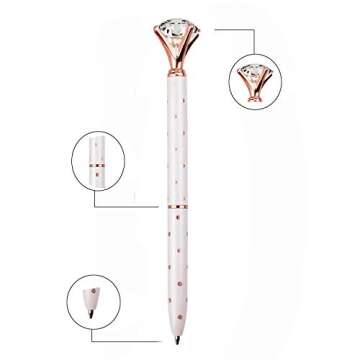 LONGKEY 3PCS Big Crystal Diamond Ballpoint Pen Bling Metal Ballpoint PenOffices and schools, silver/White With Polka Dots/Rose Gold With Polka Dots, Includes 3 Pen Refills