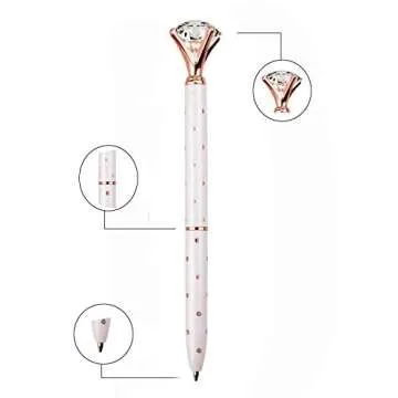 LONGKEY 3PCS Big Crystal Diamond Ballpoint Pen Bling Metal Ballpoint PenOffices and schools, silver/White With Polka Dots/Rose Gold With Polka Dots, Includes 3 Pen Refills