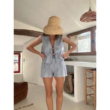 Women Casual Summer Lounge Set Y2k 2 Piece Outfits Set Sleeveless Tie Front Tank Top Vest Boxer Shor...