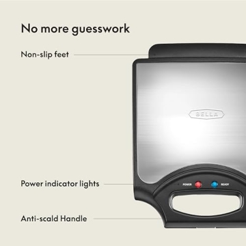 BELLA Classic Waffle Iron, 4 Square Belgian Maker