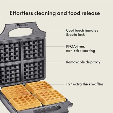 BELLA Classic Waffle Iron, 4 Square Belgian Maker