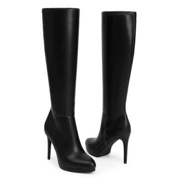 Stylish Modatope Black PU Knee-High Boots for Women