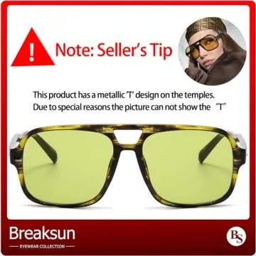 Breaksun Retro Aviator Sunglasses for Women Men Trendy Classic 70s Square Aviator Sun Glasses Vintag...