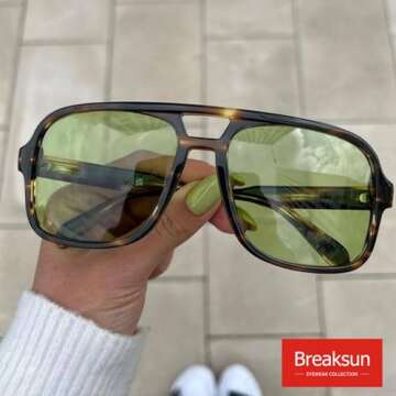 Breaksun Retro Aviator Sunglasses for Women Men Trendy Classic 70s Square Aviator Sun Glasses Vintage Shades (Green Leopard/Green)