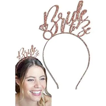 Bride to be gifts - BRIDAL GRADE SATIN Rose Gold Glam Bride to Be White Sash & Headband Set - Wedding Kit, Bridal Gift Set Glam(B2B & HB RsGld) WHT