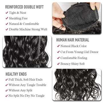 WENYU Natural Wave Human Hair Drawstring Ponytail For Black Women 8A Brazilian Natural Curly Clip In Long Ponytail Extension Human Hair Pieces Natural Water Wave Wet and Wavy Natural Black 12 Inch100g
