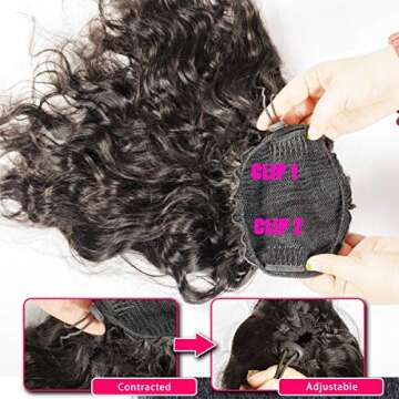 WENYU Natural Wave Human Hair Drawstring Ponytail For Black Women 8A Brazilian Natural Curly Clip In Long Ponytail Extension Human Hair Pieces Natural Water Wave Wet and Wavy Natural Black 12 Inch100g